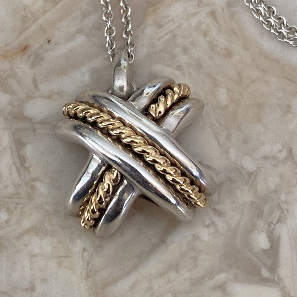 Tiffany & Co. 18K Gold & Sterling Silver Signature "X" Pendant Necklace